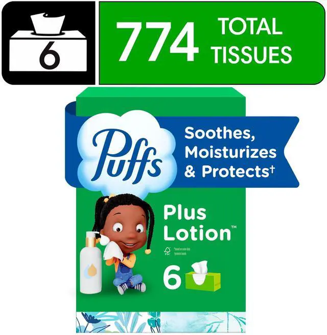 Main image of Puffs Plus Lotion Facial Tissue, 6 Family Boxes, 124 Tissues Per Box