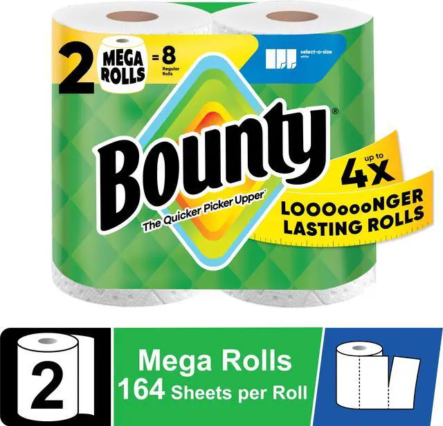 Main image of Bounty Paper Towels Select-A-Size White, 2 Mega Rolls, 164 Sheets per Roll