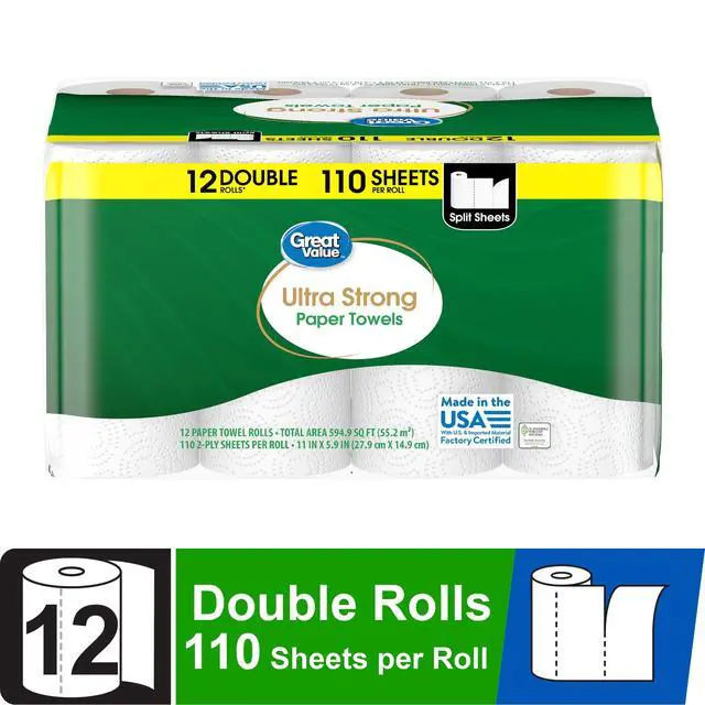 Alt view image 7 of 7 - Great Value Ultra Strong Paper Towels, White, 12 Double Rolls, 1320 Sheets