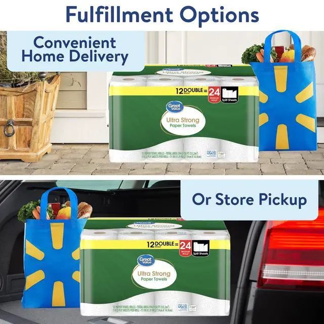 Alt view image 4 of 7 - Great Value Ultra Strong Paper Towels, White, 12 Double Rolls, 1320 Sheets