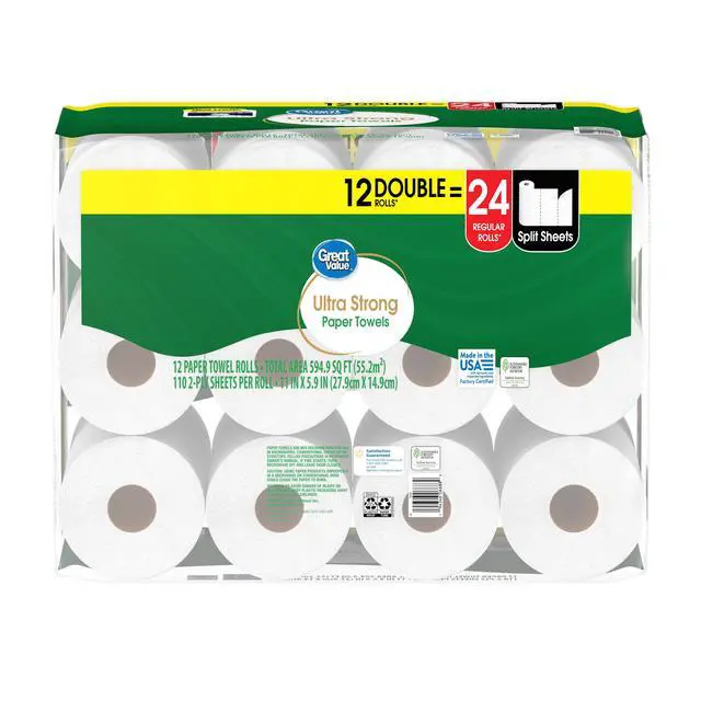 Alt view image 2 of 7 - Great Value Ultra Strong Paper Towels, White, 12 Double Rolls, 1320 Sheets