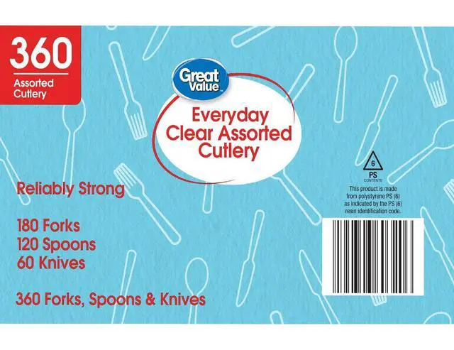 Alt view image 4 of 5 - Great Value Everyday Plastic Disposable Assorted Cutlery Set, Clear, 360 Count