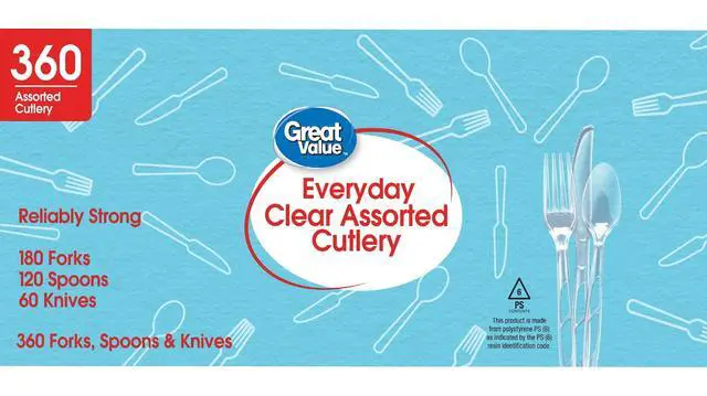 Alt view image 5 of 5 - Great Value Everyday Plastic Disposable Assorted Cutlery Set, Clear, 360 Count