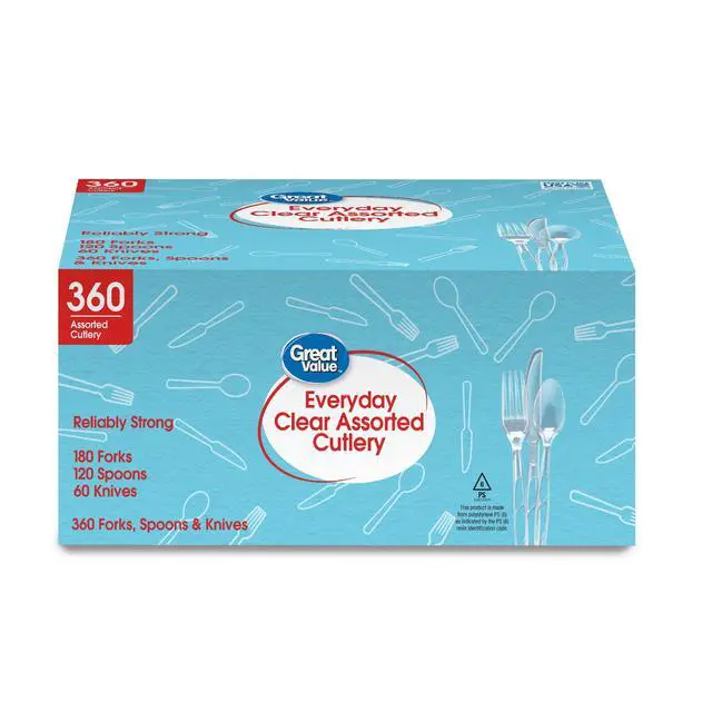 Alt view image 2 of 5 - Great Value Everyday Plastic Disposable Assorted Cutlery Set, Clear, 360 Count
