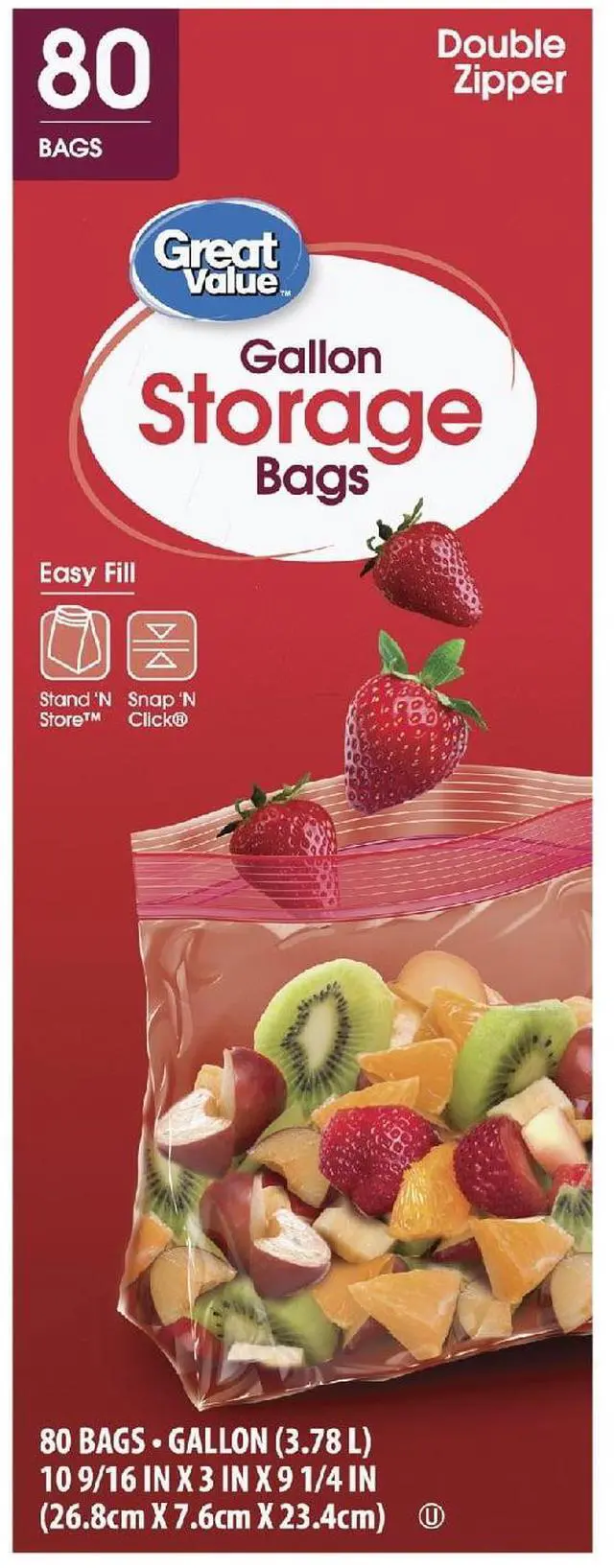 Alt view image 4 of 7 - Great Value Gallon Double Zipper Storage Bags, 80 Count