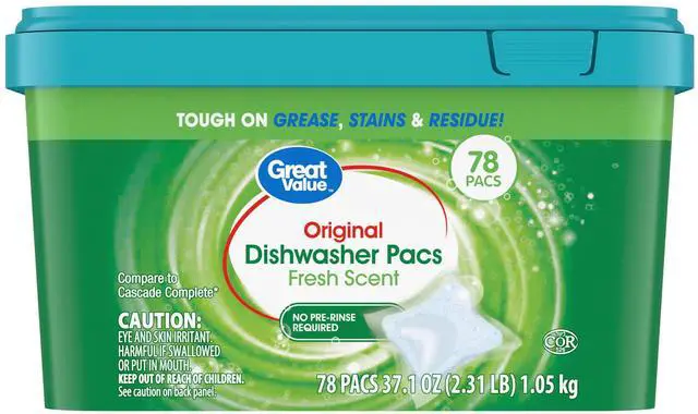 Main image of Great Value Automatic Dishwasher Pacs, Fresh Scent, 78 Count