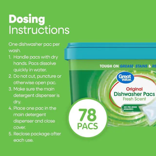 Alt view image 7 of 7 - Great Value Automatic Dishwasher Pacs, Fresh Scent, 78 Count