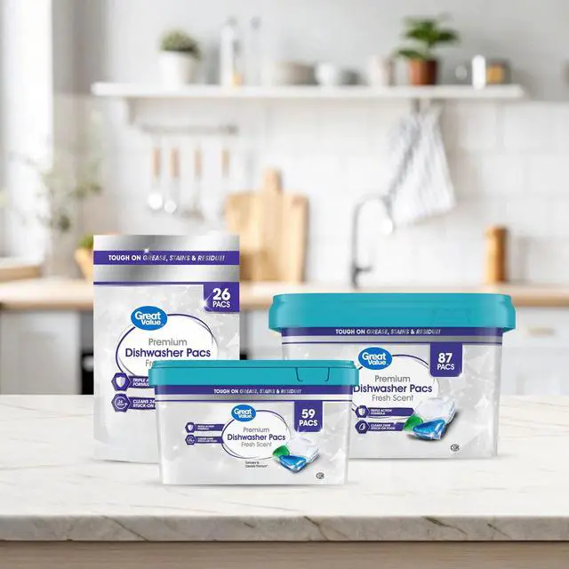 Alt view image 7 of 7 - Great Value Premium Dishwasher Pacs, Fresh Scent, 87 Count