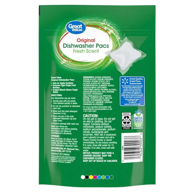 Alt view image 7 of 7 - Great Value Original Dishwasher Pacs, Fresh Scent, 33 Count