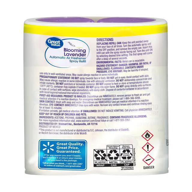 Alt view image 3 of 5 - Great Value Automatic Air Freshener Spray Refill, Blooming Lavender, 2-6.17 oz, 2 pieces