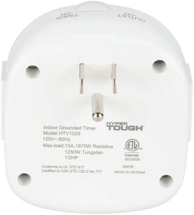 Alt view image 4 of 7 - Hyper Tough, Indoor Analog Timer, Double Grounded Outlet