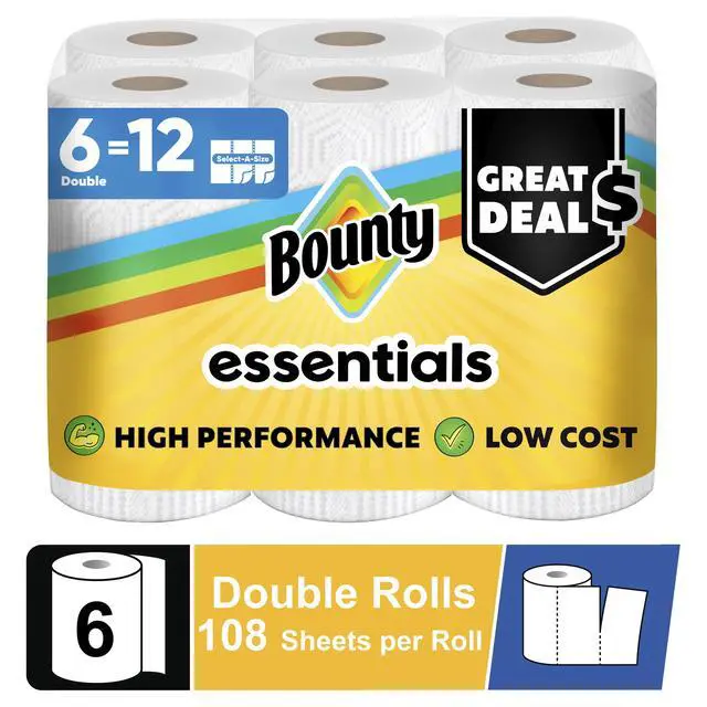 Alt view image 6 of 6 - Bounty Essentials Paper Towels Select-A-Size 6 Double Rolls, White, 108 Sheets Per Roll