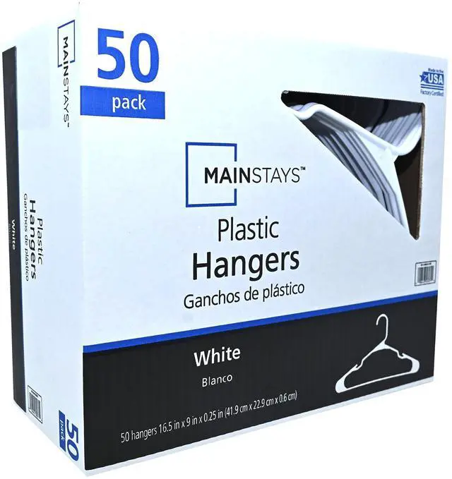 Main image of Mainstays Plastic Clothes Hangers, White, 50-Count, Everyday Use