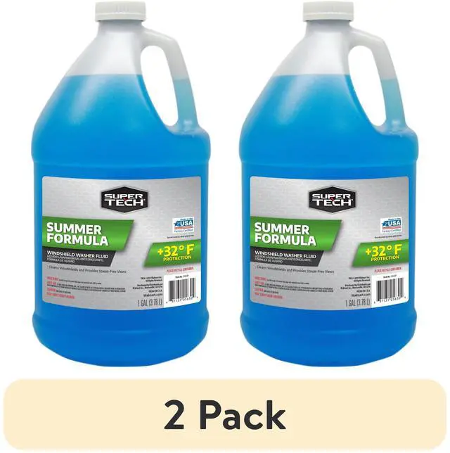 Main image of (2 pack) Super Tech Summer Formula +32F Windshield Washer Fluid for All Vehicle Types, 1 Gallon