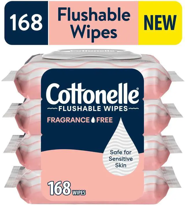 Main image of Cottonelle Fragrance Free Flushable Wet Wipes, 4 Flip-Top Packs