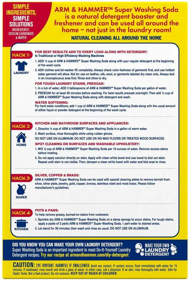 Alt view image 4 of 7 - ARM & HAMMER Super Washing Soda Powder Laundry Detergent Booster & Household Cleaner, 55 oz