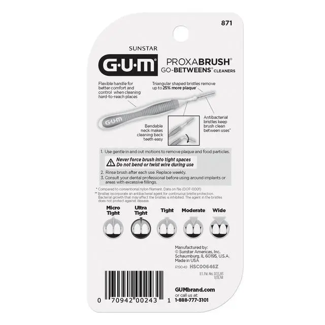 Alt view image 3 of 7 - (2 pack) GUM Proxabrush Go-Betweens - Ultra Tight, Interdental Brushes, Soft Bristled Dental Picks, 10 Count