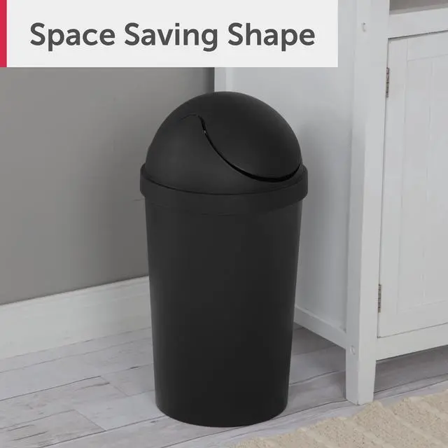 Alt view image 2 of 7 - Sterilite Small Bathroom Trash Can, 3 Gallon Plastic Garbage Bucket Bin with Swing Top Lid, Black
