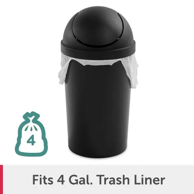 Alt view image 7 of 7 - Sterilite Small Bathroom Trash Can, 3 Gallon Plastic Garbage Bucket Bin with Swing Top Lid, Black