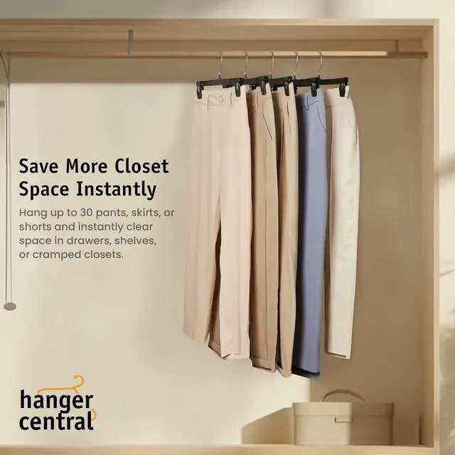 Alt view image 3 of 4 - Hanger Central 10 Pack Black Plastic Pants Hangers with Clips 12 inch