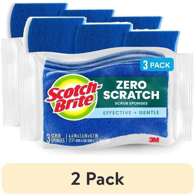 Main image of (2 pack) Scotch-Brite Zero Scratch, Non-Scratch, Cleaning Scrub Sponge, 3 Dish Sponges