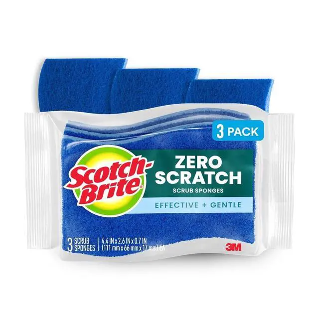 Alt view image 4 of 7 - (2 pack) Scotch-Brite Zero Scratch, Non-Scratch, Cleaning Scrub Sponge, 3 Dish Sponges