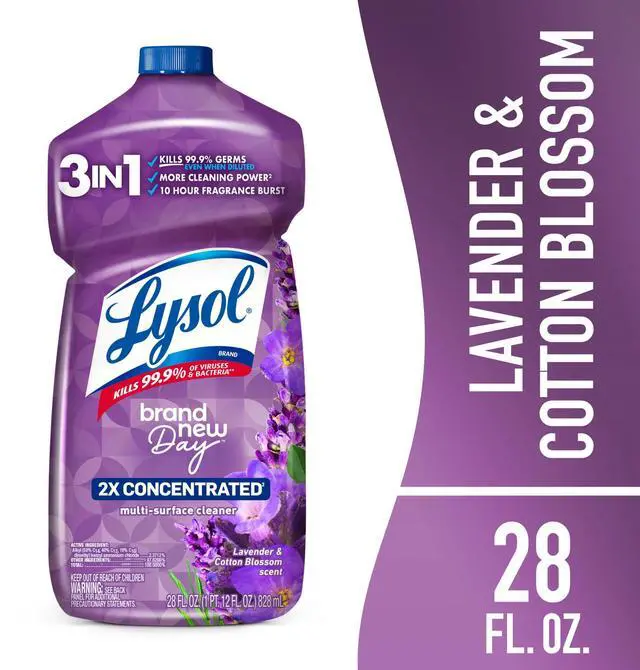 Main image of Lysol All Purpose Cleaner, 2X Concentrated Multi-Surface Disinfectant Floor Cleaner for Mopping Solution, for Bathroom & Kitchen, Lavender & Cotton Blossom, 28 fl oz