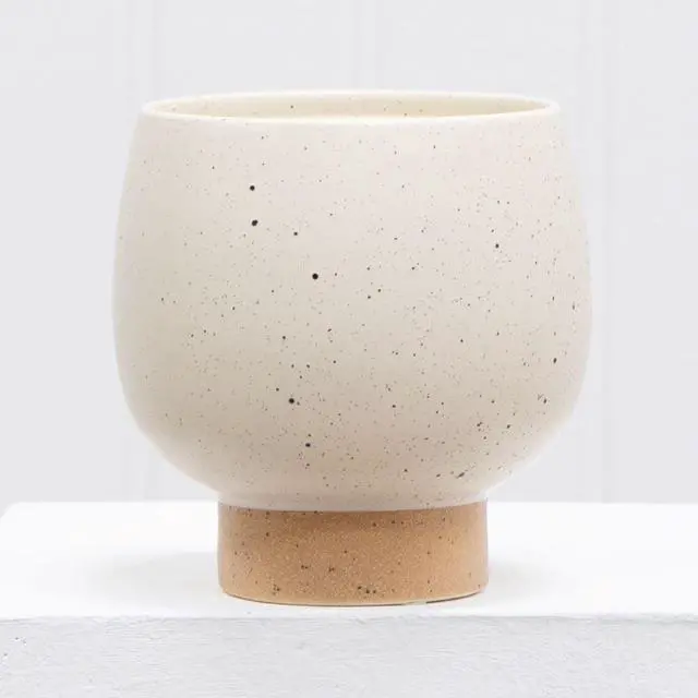 Main image of Mainstays 5.5 in Cream Speckle Ceramic Indoor Planter with Tan Base