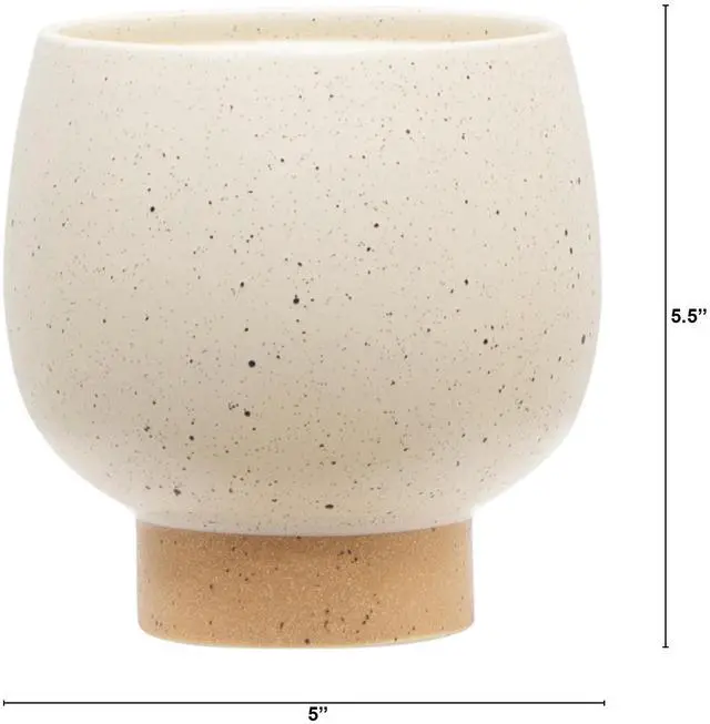 Alt view image 2 of 6 - Mainstays 5.5 in Cream Speckle Ceramic Indoor Planter with Tan Base