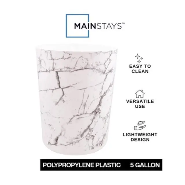Alt view image 5 of 6 - Mainstays 5 gal Open-Top Bathroom Trash Can, Plastic Garbage Bin, White Marble