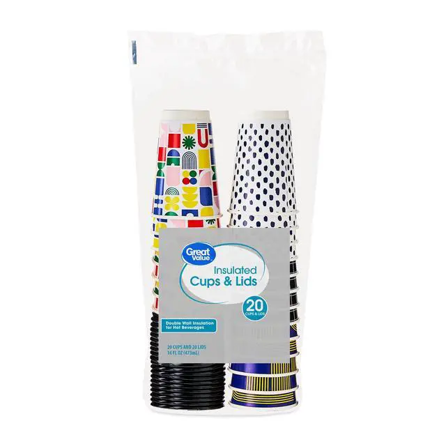 Alt view image 3 of 7 - Great Value Insulated Hot Paper Cups with Lids, 16 oz, 20 Count