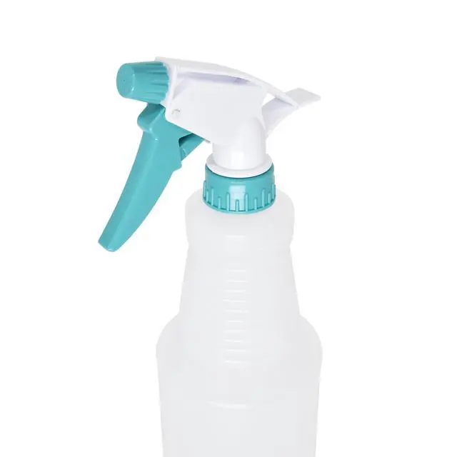 Alt view image 6 of 7 - (4 pack) Mainstays Plastic Clear Spray Bottle with Teal Lid and Nozzle, 28 oz.