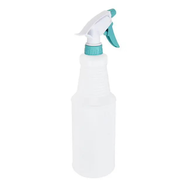 Alt view image 3 of 7 - (4 pack) Mainstays Plastic Clear Spray Bottle with Teal Lid and Nozzle, 28 oz.