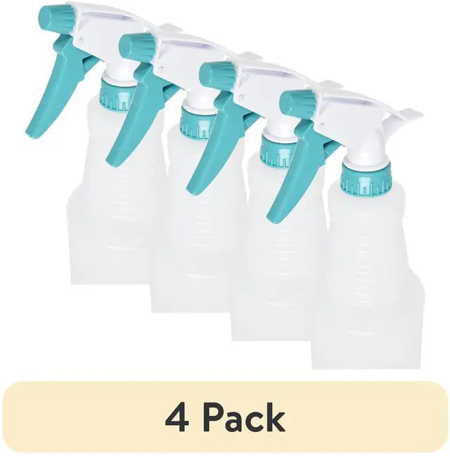 Main image of (4 pack) Mainstays Plastic Clear Spray Bottle with Teal Lid and Nozzle, 28 oz.