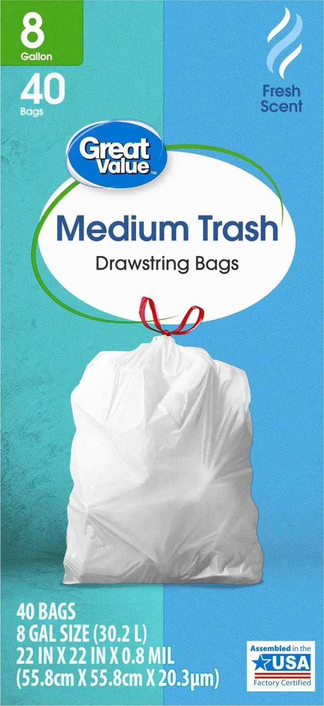 Alt view image 6 of 7 - Great Value 8-Gallon Drawstring Trash Bags, Fresh Scent, 40 Bags