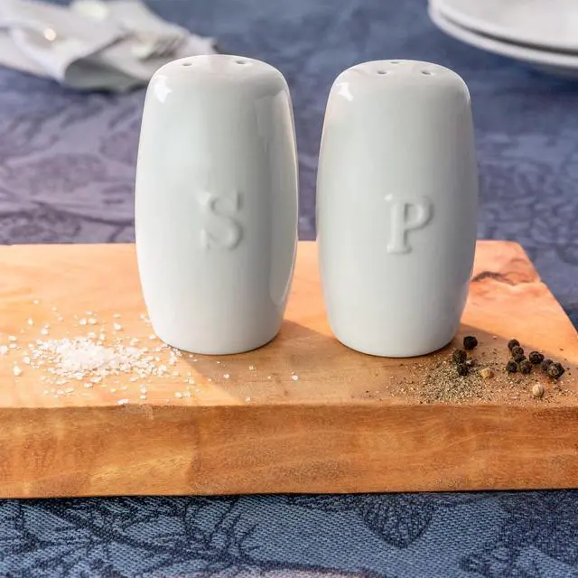 Alt view image 4 of 4 - Better Homes & Gardens White Porcelain Embossed Salt & Pepper Shaker Set