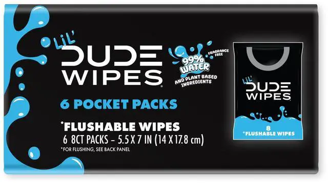 Main image of LiL' DUDE Pocket Packs Flushable Wipes, Extra Large Fragrance Free Wet Wipes, 8 Count, 6 Pack