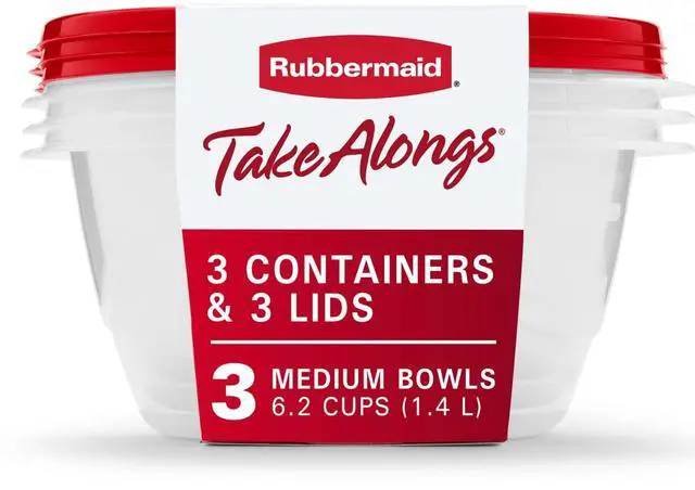 Main image of Rubbermaid TakeAlongs 6.2 Cup Serving Bowl Food Storage Containers, Set of 3, Red