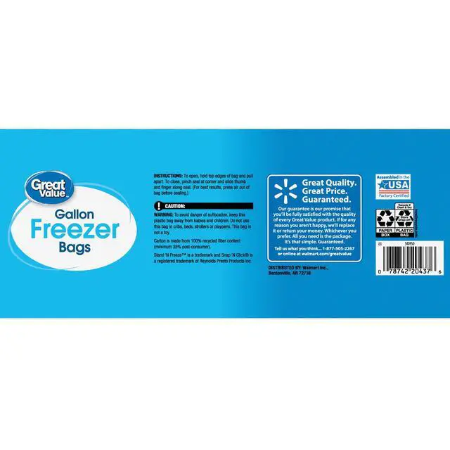 Alt view image 5 of 7 - Great Value Freezer Guard Double Zipper Gallon Freezer Bag, 80 Count
