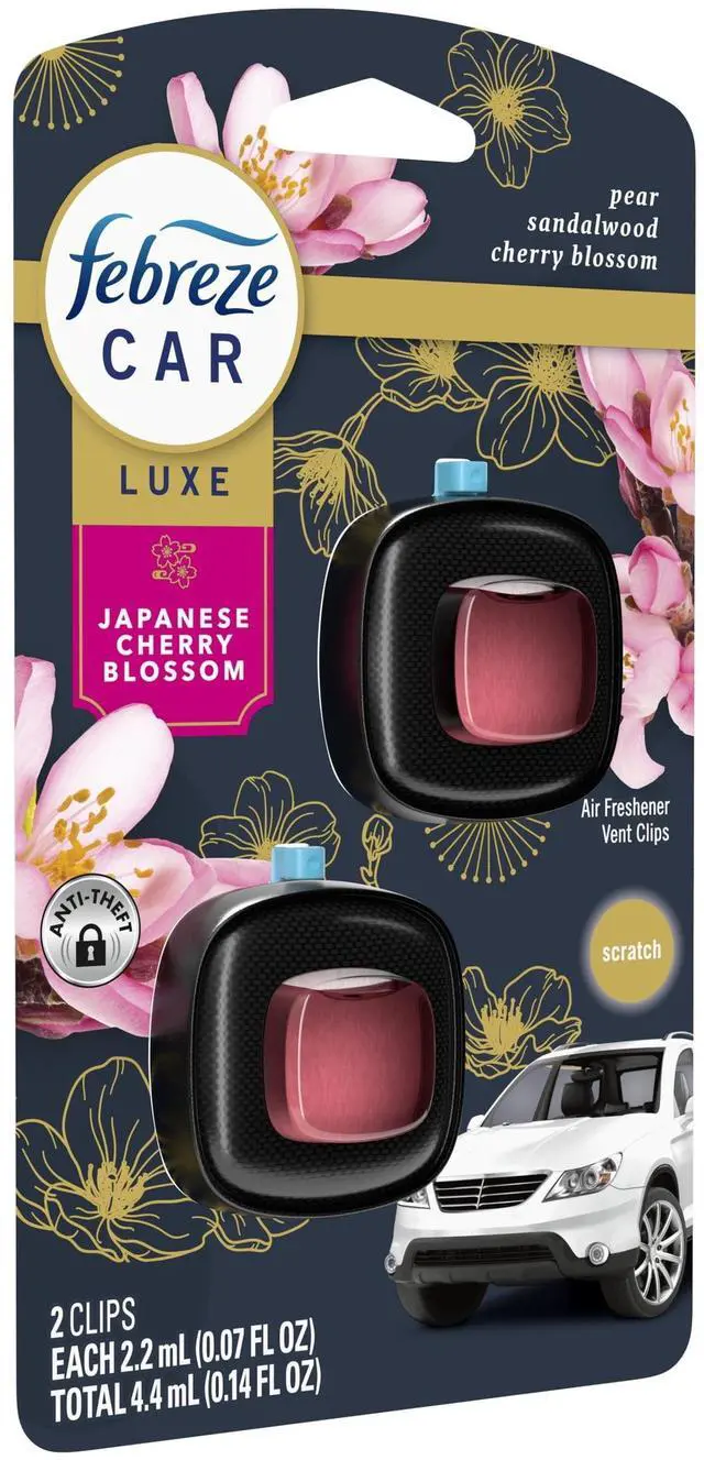 Main image of Febreze Car Air Freshener, Odor-Fighting Auto Vent Clip, Japanese Cherry Blossom, 2 Count