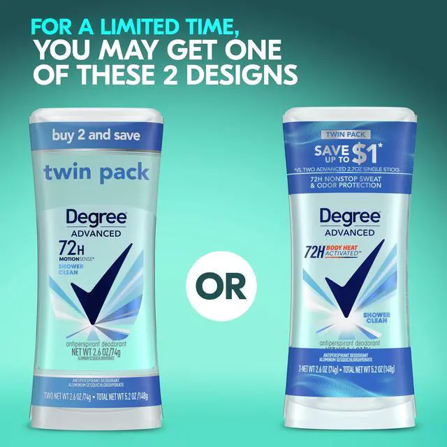 Alt view image 3 of 6 - Degree Advanced Women's Antiperspirant Deodorant Stick Twin Pack Shower Clean, 2.6 oz