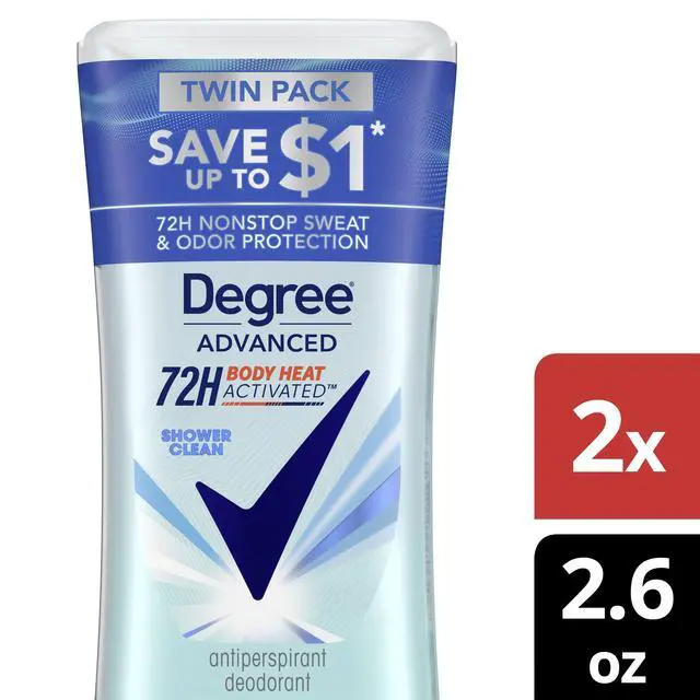 Alt view image 2 of 6 - Degree Advanced Women's Antiperspirant Deodorant Stick Twin Pack Shower Clean, 2.6 oz