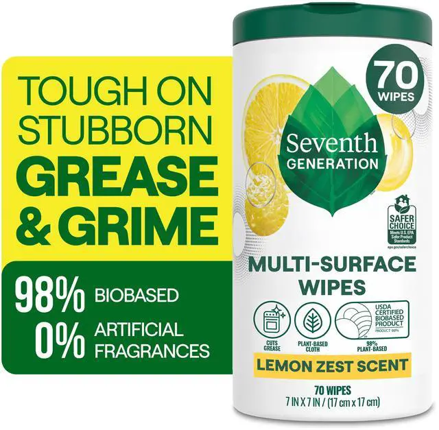 Main image of Seventh Generation Multi Surface All Purpose Cleaning Wipes, Lemon Zest, 70 Count