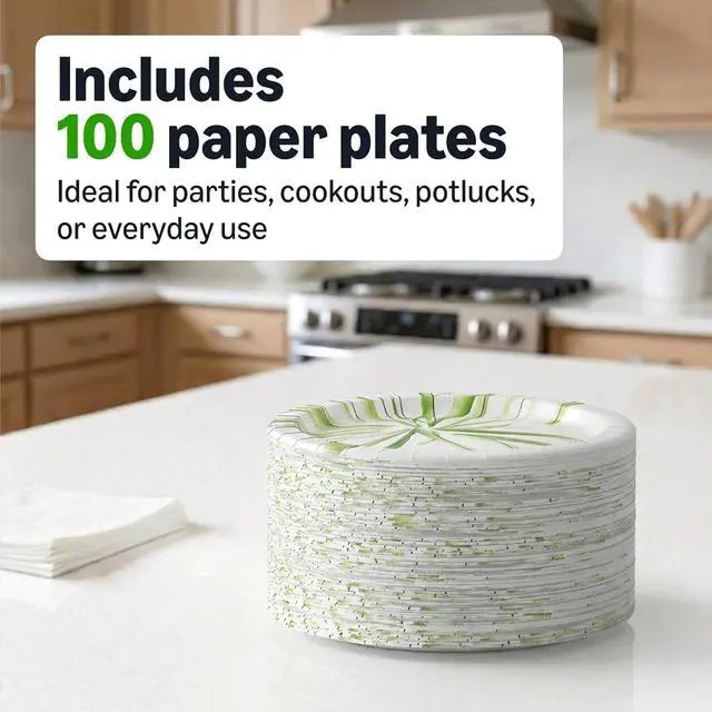 Alt view image 5 of 5 - Amazon Basics Everyday Disposable Paper Plates, 8.62 Inch, Microwave-Safe, Cut Resistant, Soak-Proof, 100 Count, Packaging May Vary