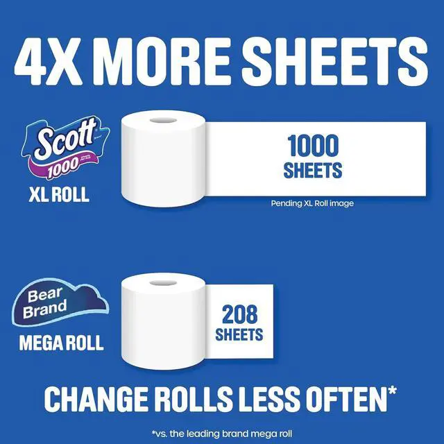 Alt view image 5 of 5 - Scott 1000 Toilet Paper, 8 Rolls, Septic-Safe, 1-Ply Toilet Tissue