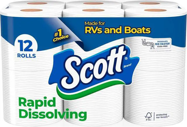 Main image of Scott Rapid-Dissolving Toilet Paper, 12 Double Rolls, 231 Sheets per Roll