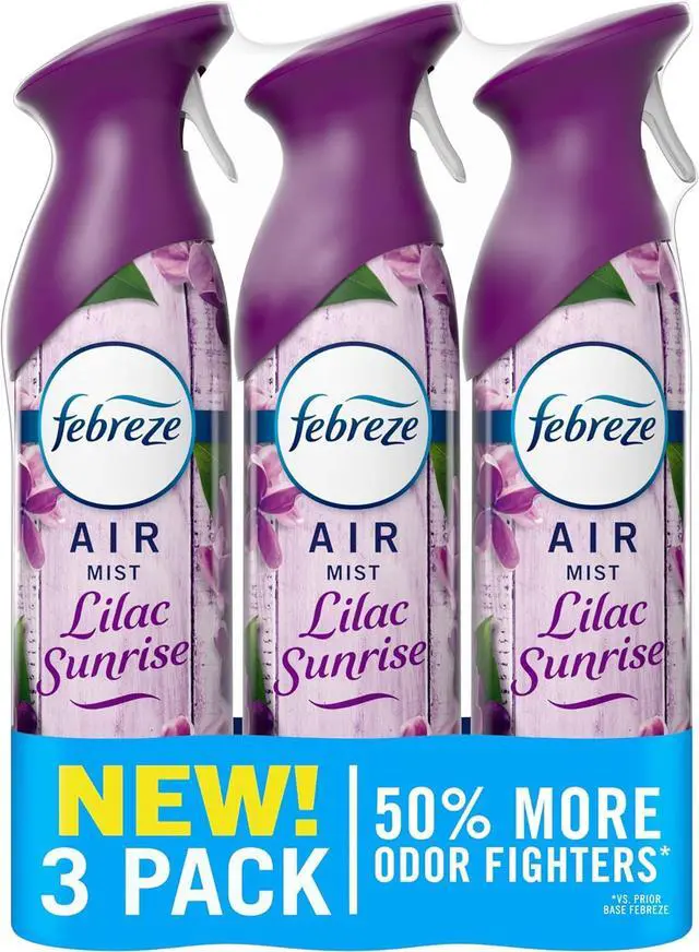 Main image of Febreze Air Mist, Air Freshener Spray, Odor Fighting Room Spray, Deodorizer for Home Bathroom Kitchen Office Apartment Dorm Room Classroom, Lilac Sunrise Scent, 8.1oz (Pack of 3)