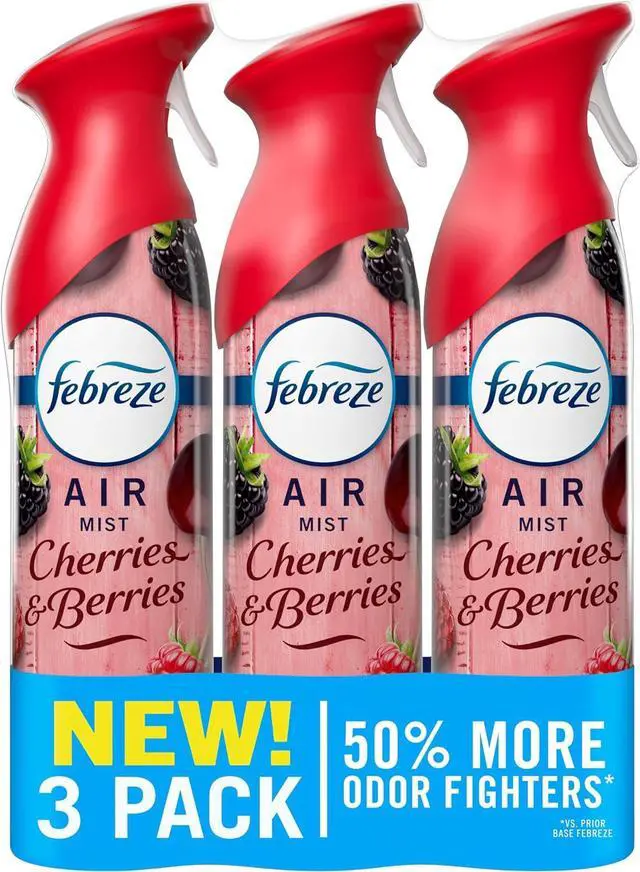 Main image of Febreze Air Mist, Air Freshener Spray, Odor Fighting Room Spray, Deodorizer for Home Bathroom Kitchen Office Apartment Dorm Room Classroom, Cherries & Berries Scent, 8.1oz (Pack of 3)