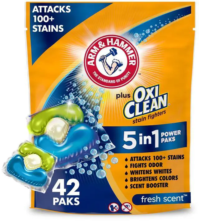 Main image of ARM & HAMMER Plus OxiClean 5-in-1 Laundry Detergent Power Paks, 42 Count