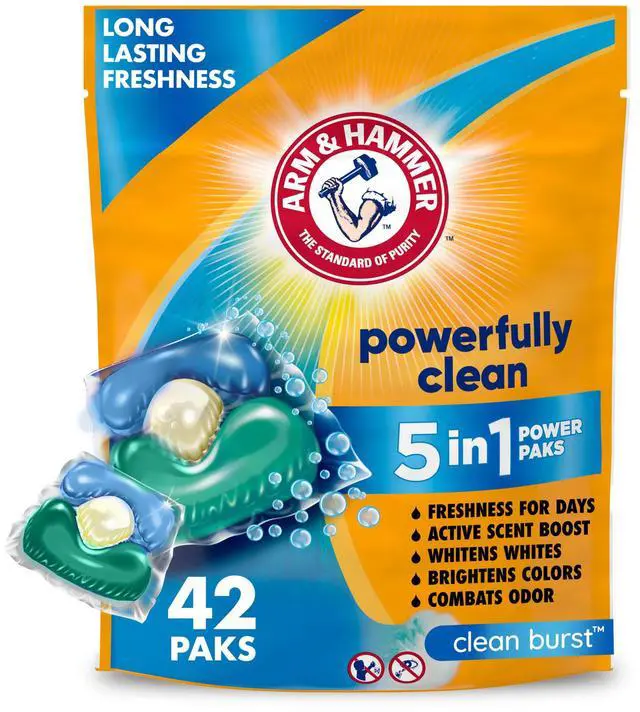 Main image of ARM & HAMMER Clean Burst 5-in-1 Laundry Detergent Power Paks, 42 Count